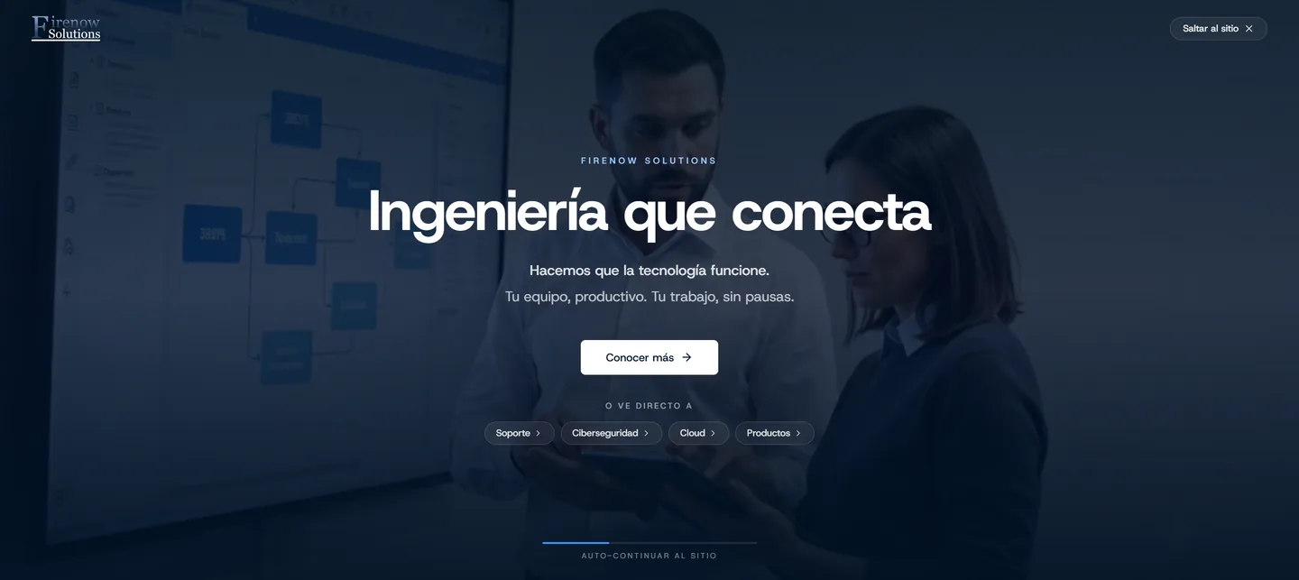 Página principal de Firenow Solutions en producción