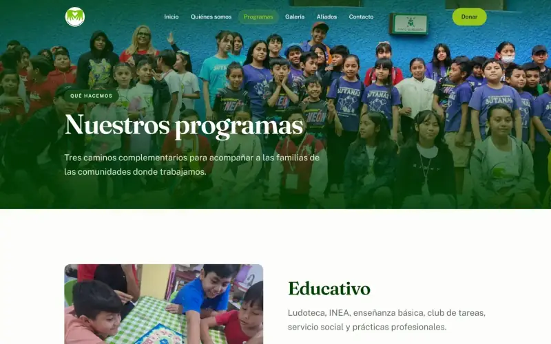 Página de programas de la asociación, mostrando el programa Educativo