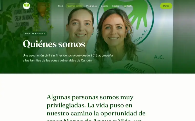 Página Quiénes somos con la historia de la asociación
